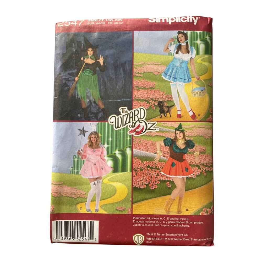 Simplicity 2547 Sewing Pattern Size 18W-24W Womens Wizard Of Oz Costumes UNCUT